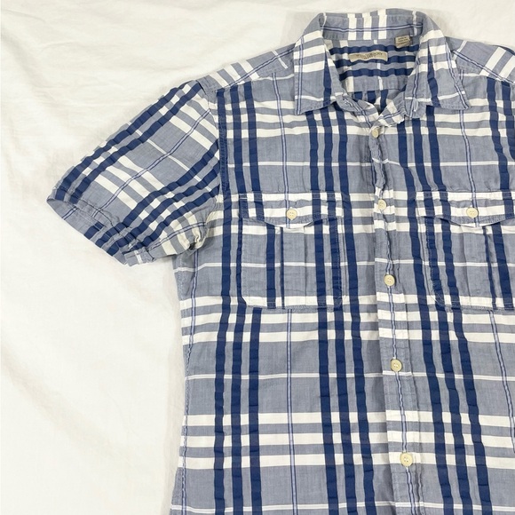 Burberry Brit Mens Blue Plaid Short Sleeve Button Up Seersucker Shirt Size S - Picture 4 of 10